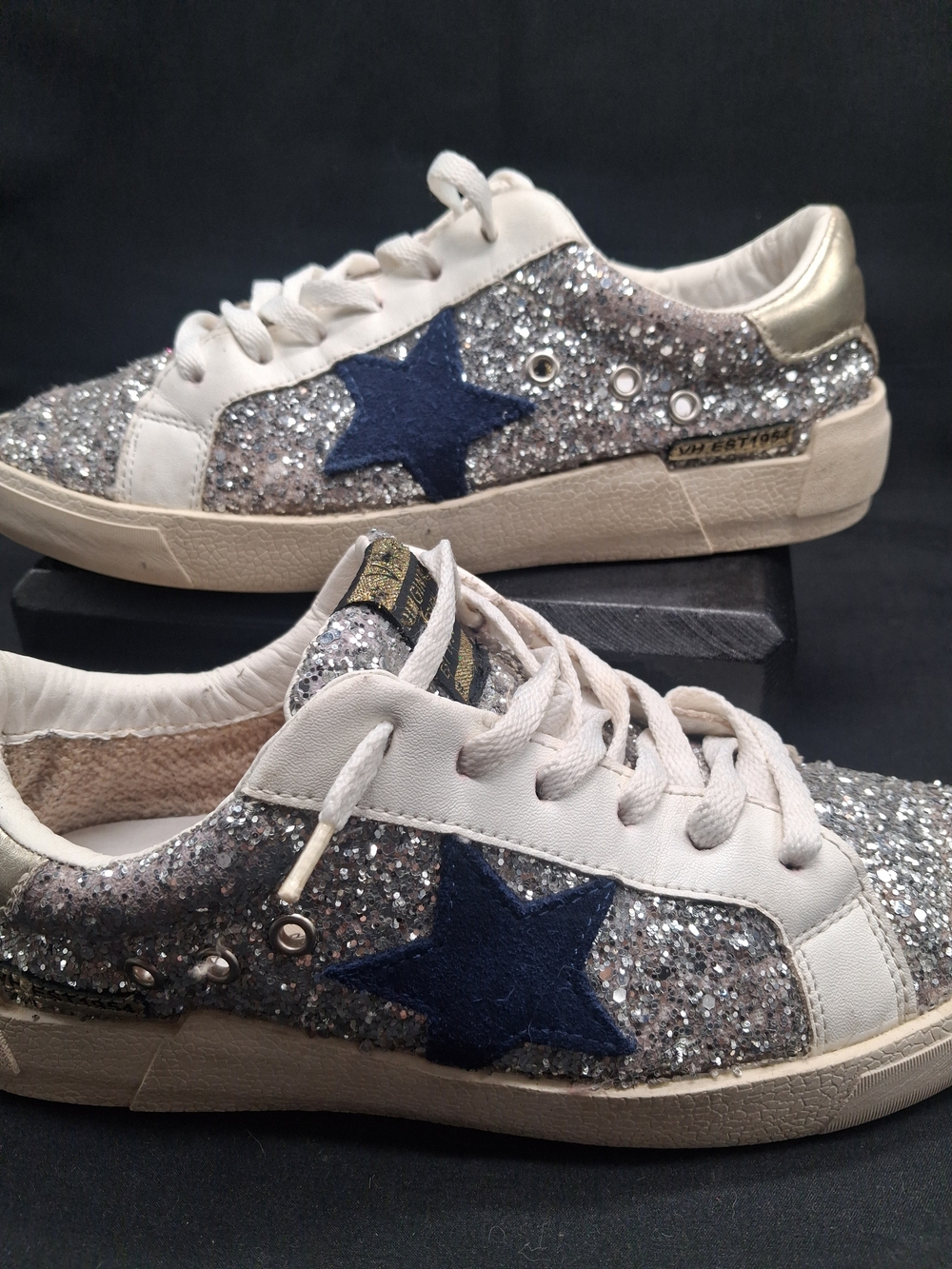 Vintage Havana Silver Glitter Sneakers with Navy Star